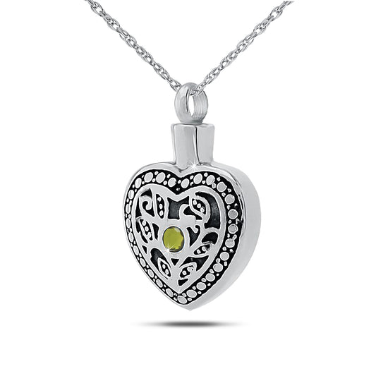 August w/ Peridot Stainless Steel Keepsake